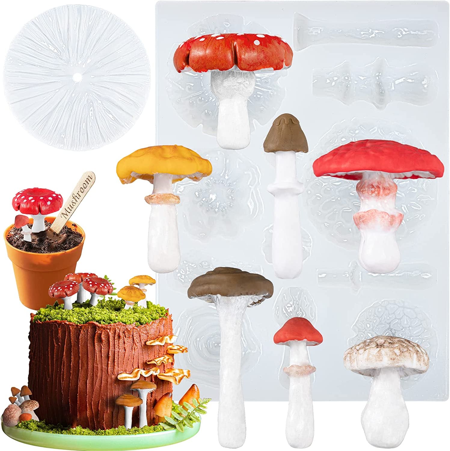 Life like Mushroom Polymer Clay Casting Silicone Mold and Veiner for Fondant Cake Decorating, Modelling Chocolate
