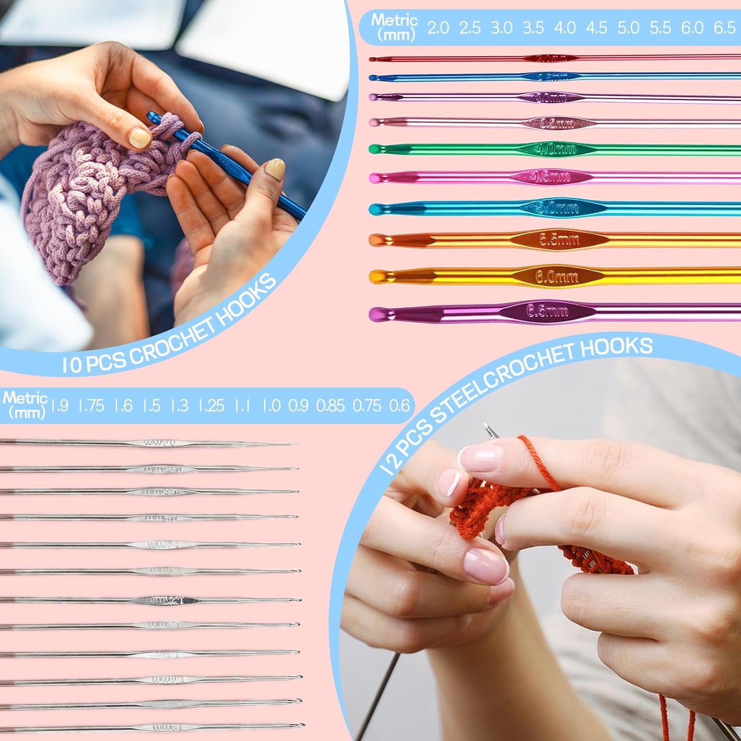 336Pcs Crochet Kit for Beginners, Crochet Kit with 1500 Yards 30 Colors Yarn for Crocheting, Beginner Crochet Kit for Adults Kids, Knitting Crochet Accessories Include 30Pcs Crochet Hooks Crochet Bag