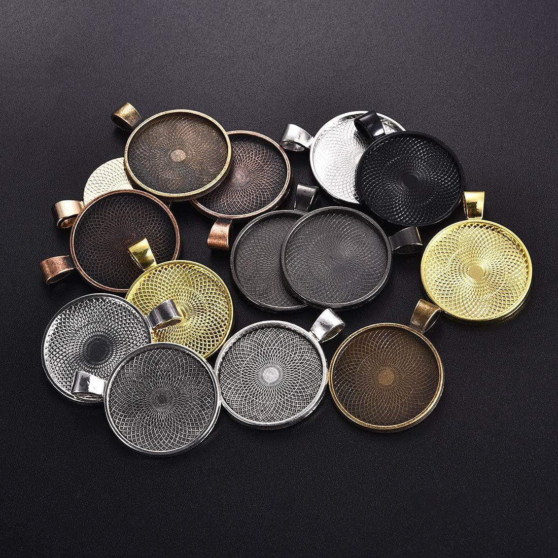 80Pcs Pendant Bezels &amp; Clear Cabochon Domes Set for Photo Pendant Resin Craft Jewelry Making, 40Pcs Mixed Color Pendant Trays with 40 Pcs Transparent Glass Cabochons 1 Inch/25Mm Matching