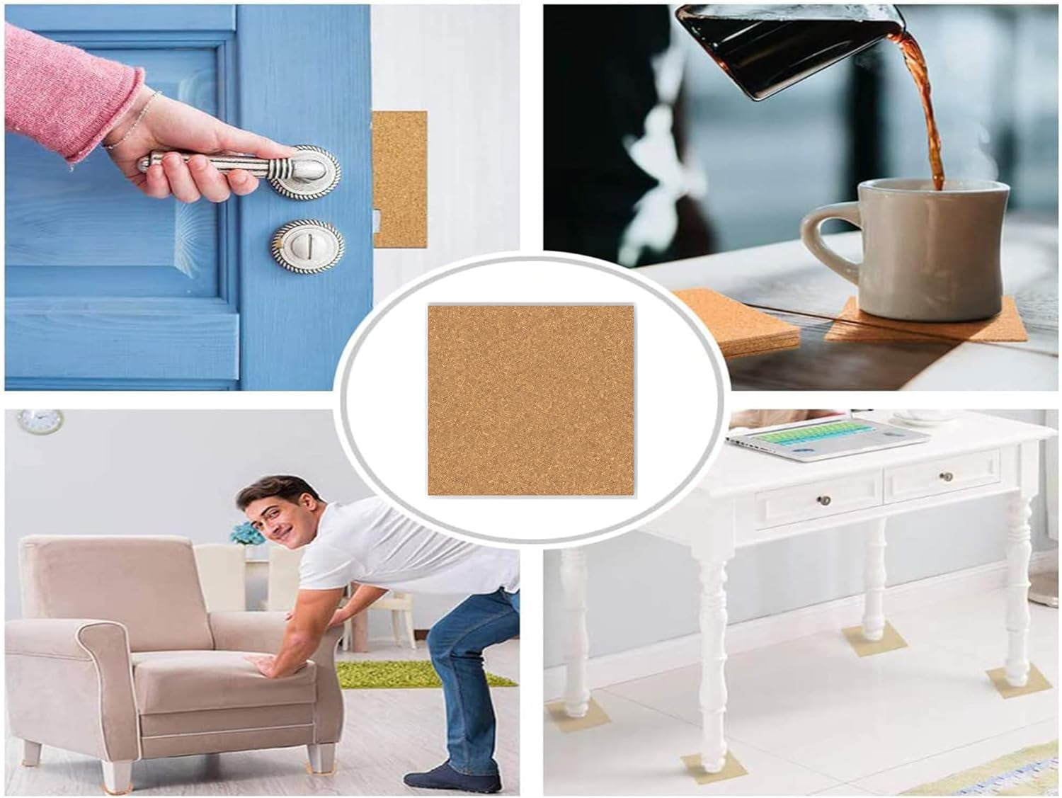 60 Pack 4 X 4 Inch Cork Squares Self-Adhesive Cork Tiles Mat with Strong Adhesive-Backed for Wall Decor and DIY Adhesive