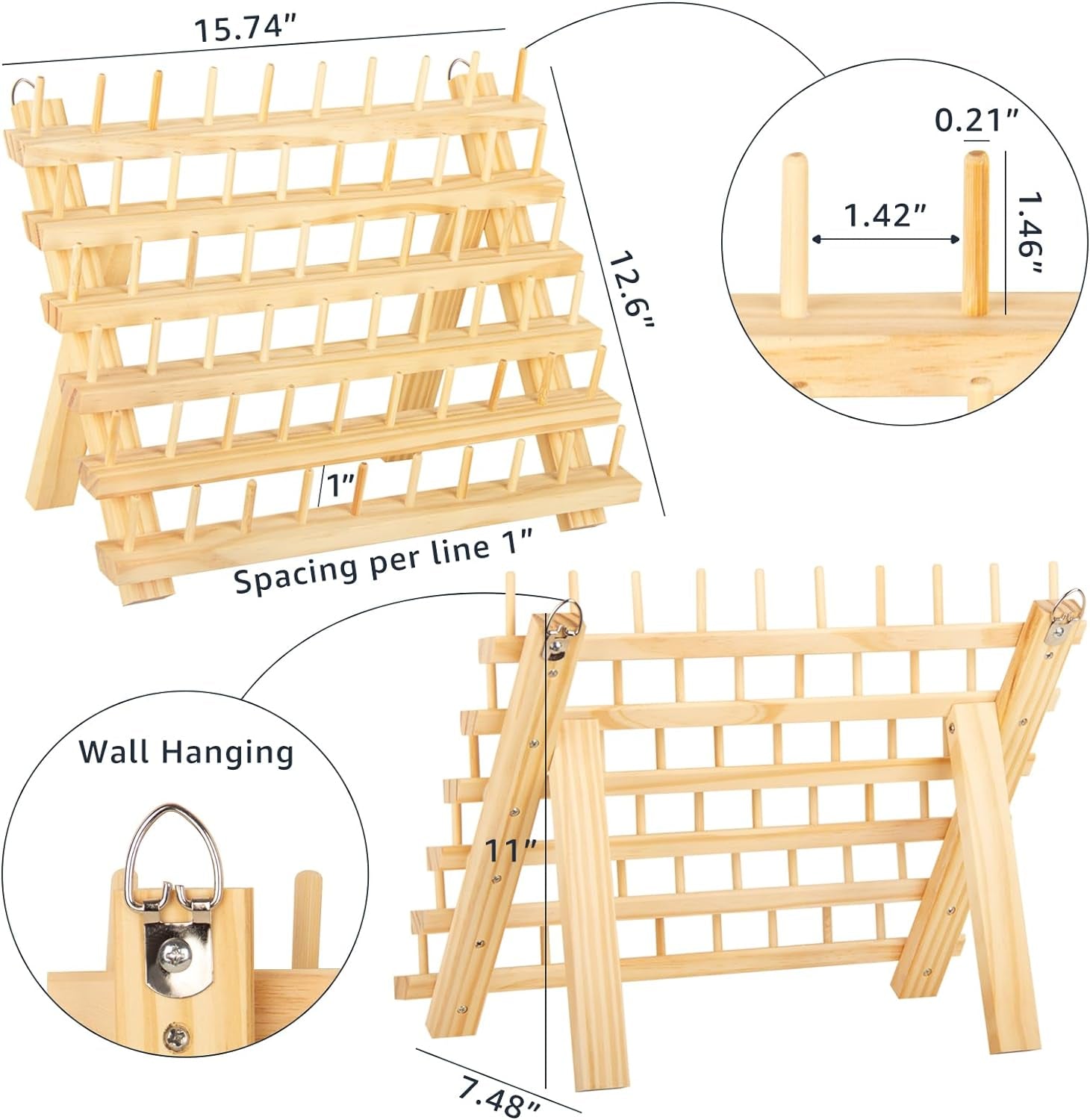 Nian Feng Braiding Hair Rack Stand for Hair Stylist, 2Pack Wooden Thread Holders for Spools of Thread, Spools Holder for Sewing Machine, Thread Racks for Spools of Thread, Sewing Organizer & Storage.