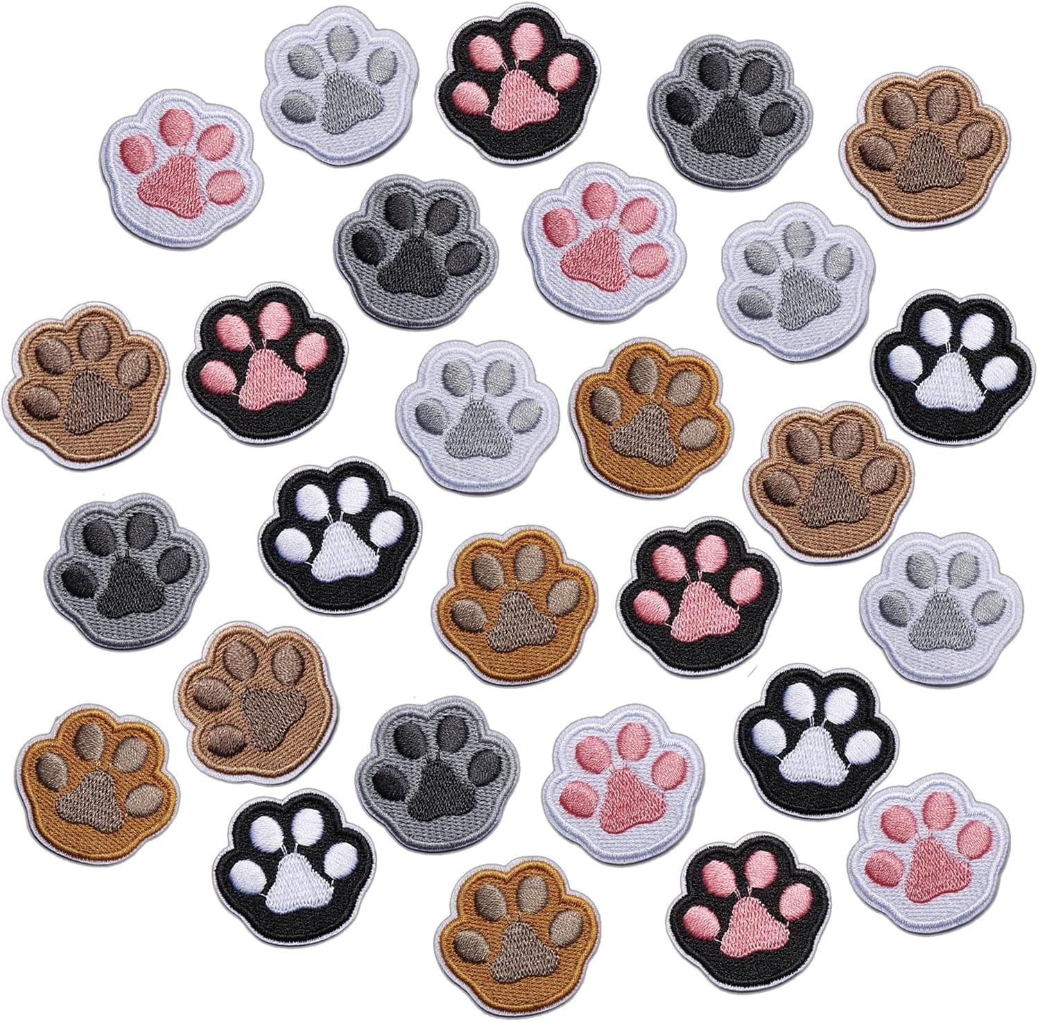 28Pcs Paw Print Patches for Clothing, Iron On/Sew on Embroidery Applique Patches, Cute Paw Decorating DIY Craft Patches for Dresses Jeans Hats Shoes Shirts Jackets Backpacks