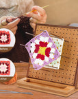 7.8" Crochet Blocking Board with 20 Pins/Pegs, Blocking Board for Crocheting Knitting, Bamboo Granny Square Blocking Boards for Crochet Projects, Wooden Crocheting Accessories Gifts for Crocheters