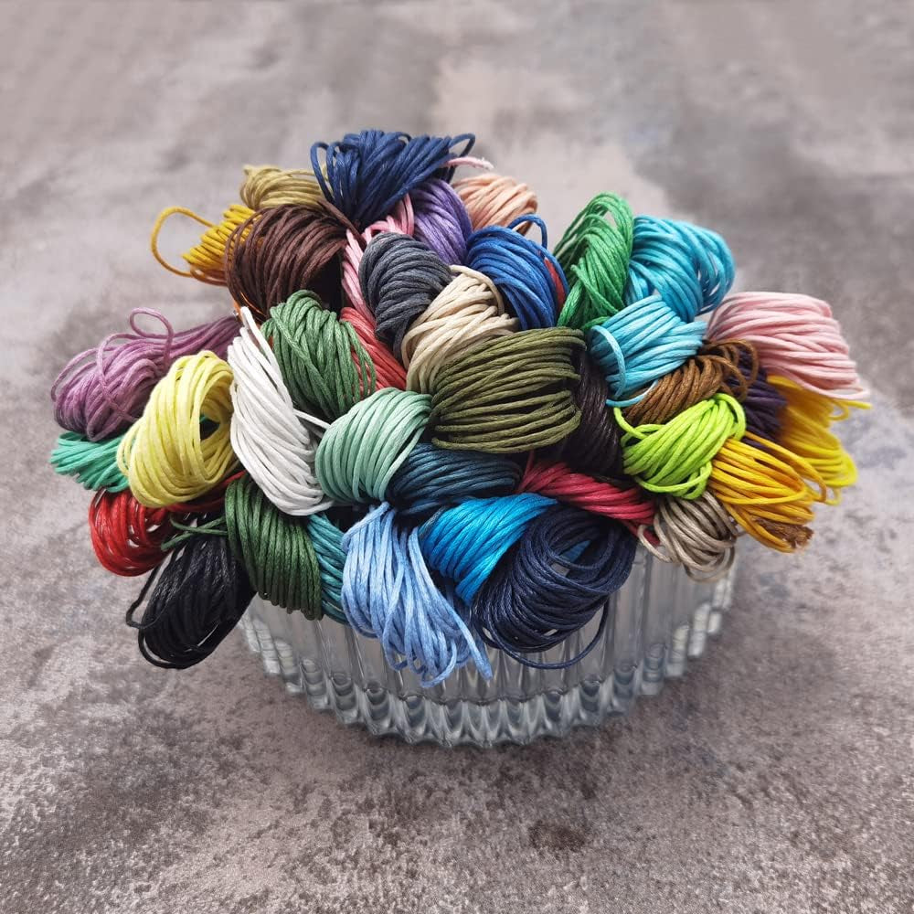40 Colors 1Mm Jewelry Making Beading Crafting Macrame Waxed Cotton Cord Thread with 200 Silver Metal Beads, 10 Yards Each Color