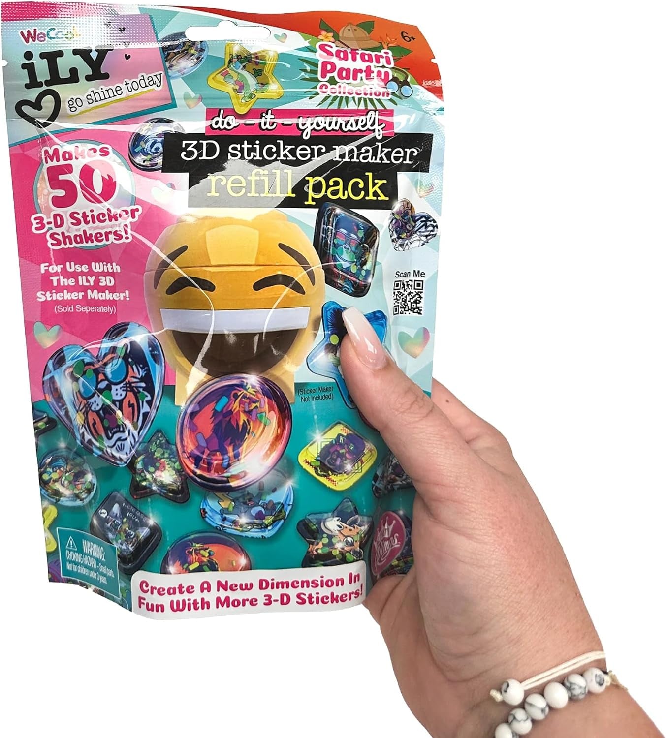 3D Sticker Maker Kit for Girls and Boys, DIY Arts and Crafts Fun for Ages 6+, Creative Toy Gift Set Includes 50+ Custom Refills- Safari Party Pack | ILY