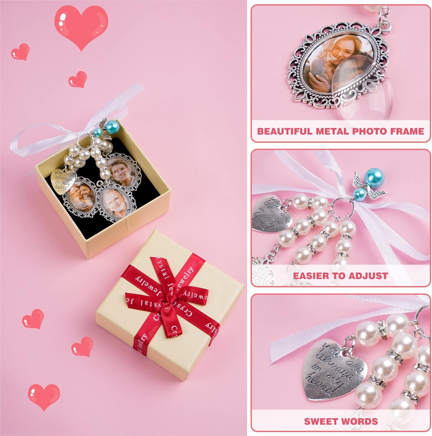 Wedding Bouquet Charm Bouquet Photo Charms Bridal Lacy Oval Bridal Charms You Are Always in My Heart DIY Bouquet Picture Charm for Wedding Memory Friend Gift