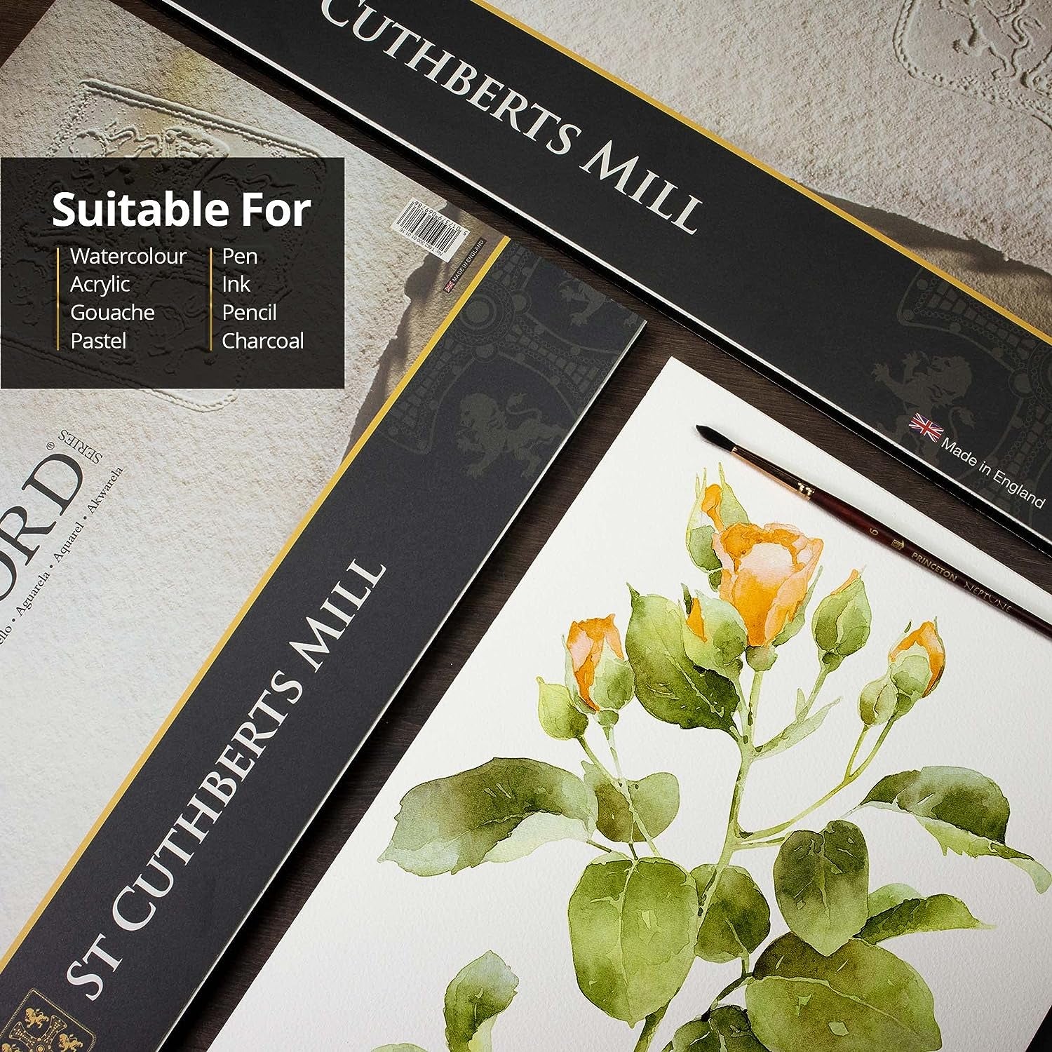 St. Cuthberts Mill  Watercolor Paper Block - 10X7-Inch White 100% Cotton Watercolor Paper - 20 Sheets of 140Lb Cold Press Watercolor Paper for Gouache Ink Acrylic Charcoal and More