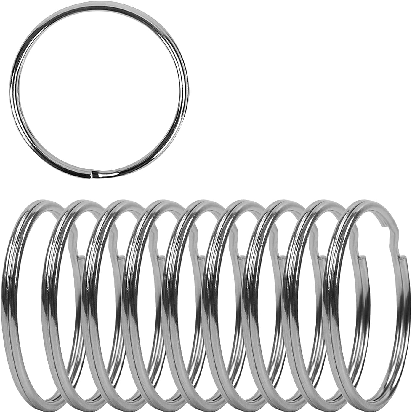 2 Inch Flat Key Rings - Large Split Key Rings - Silver Steel round Edged Circular Keychain Ring Clips - Sturdy Key Chain Ring Connector (Pack of 10)