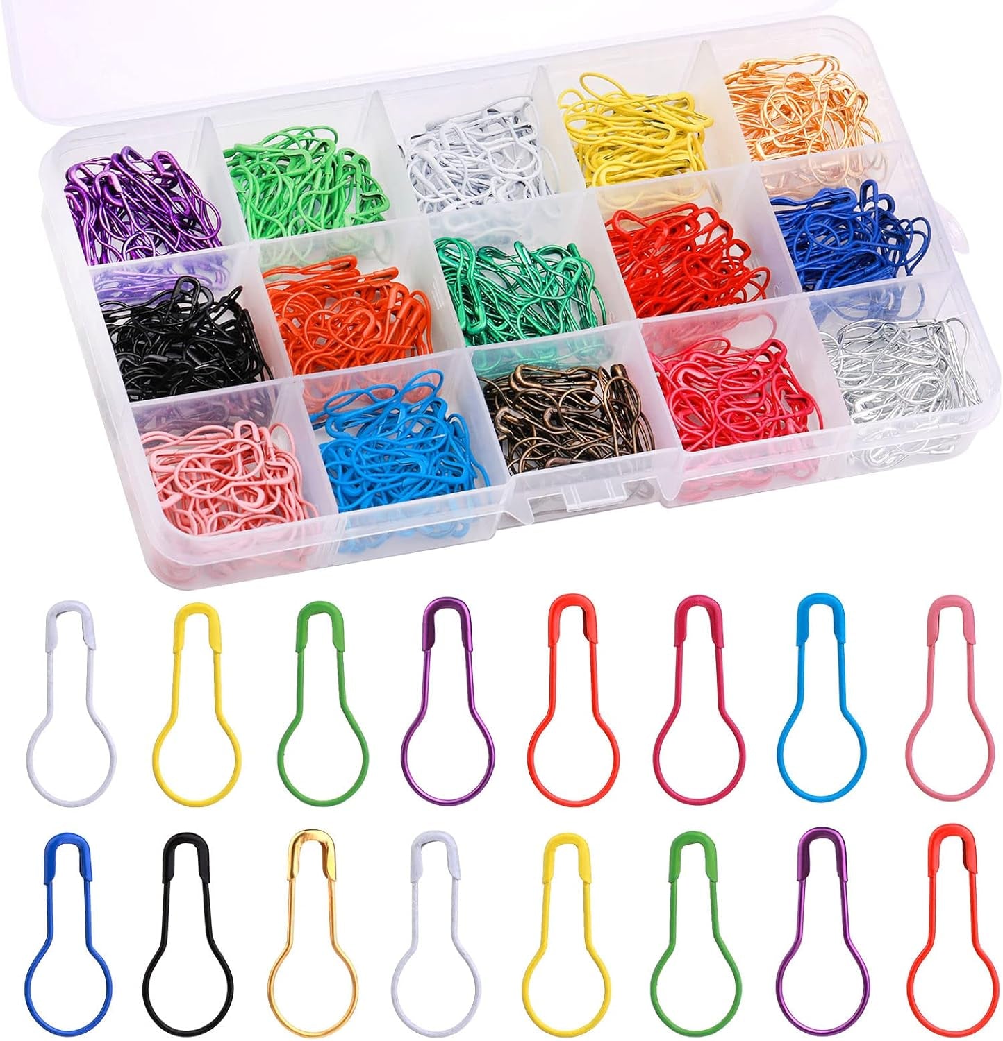 600 PCS Safety Pins, Colorful Metal Knitting Bulb Pins with Storage Box 15 Colors Stitch Markers for Clothing Labels Crochet Stitch Markers DIY Craft Project