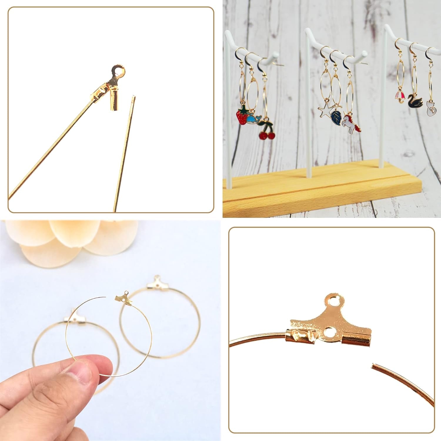 Earring Making Kit with 740 PCS Beading Hoop Earring Finding Component Accessories Hooks Jump Rings Loop Earring Backs Beads and Charms for Jewelry Making Earring (740)