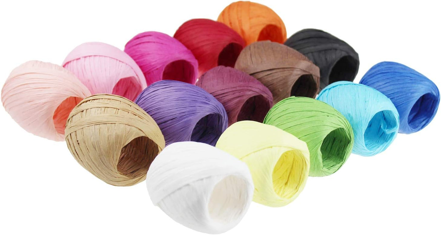 Raffia Paper Ribbon Twine Strings 15 Rolls 15 Colors Set for DIY Craft Gift Box Packing