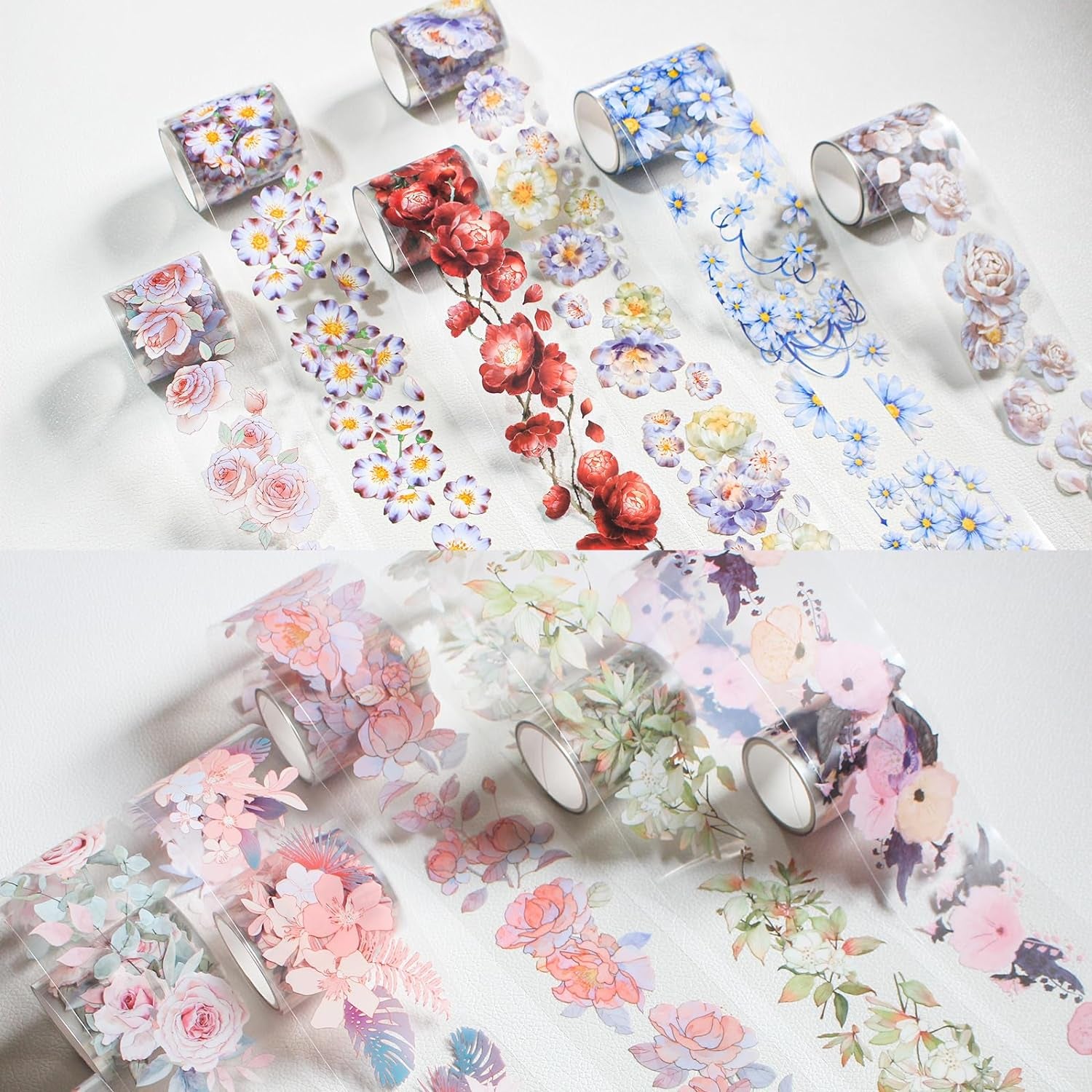 Floral Washi Tape Set - 12 PET &amp; Washi Tapes for Journaling Stickers, Scrapbooking Supplies, Planner, Bullet Journals,Arts &amp; Crafts. Use as Stickers