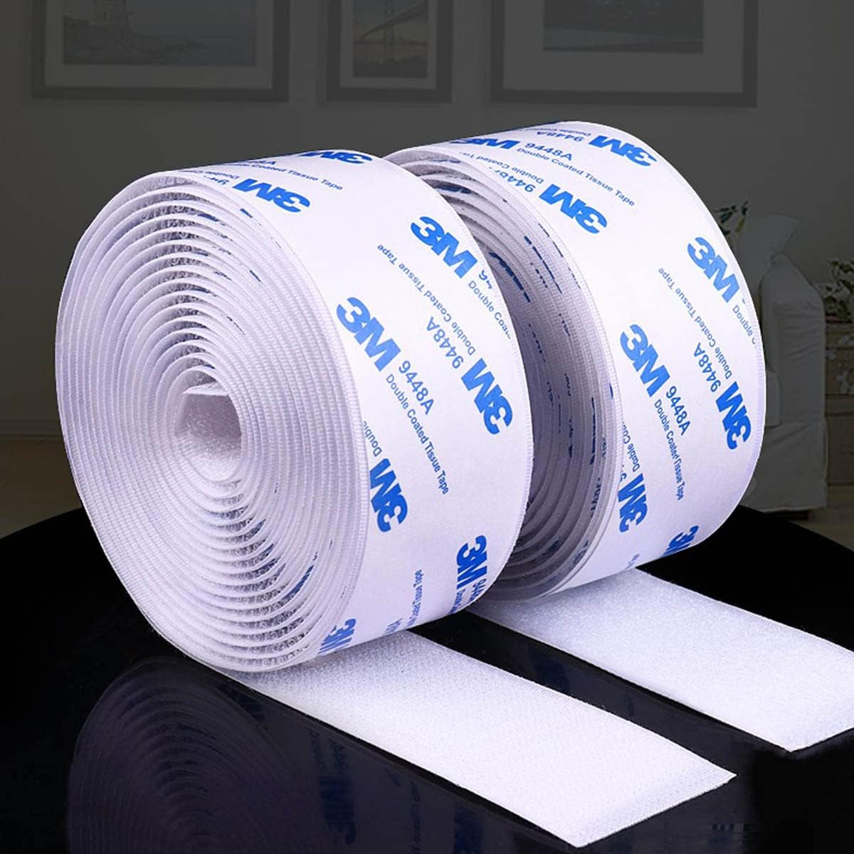3M Hook and Loop Double Sided Tape, Self Sticky Adhesive Tape, Interlocking Tape Sewing Fasteners for Window Fixing, Photo Frames, Mosquito Net, Carpets, Car and DIY, 1 in *10 FT *2 Rolls-White