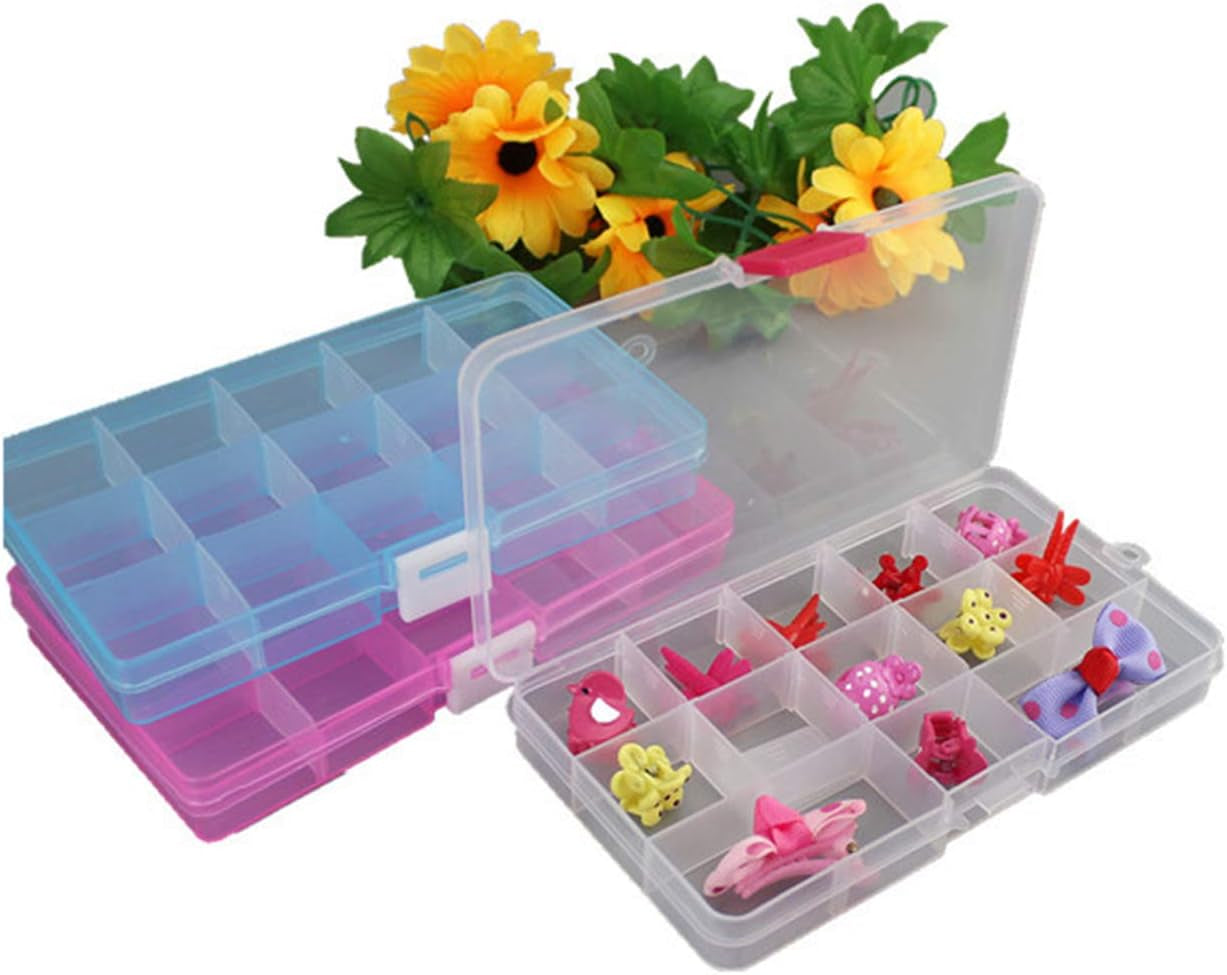 15 Pack Plastic Jewelry Box - 15 Grid Organizer Storage Box with Adjustable Dividers Plastic Compartment Container for Bead Jewelry Craft Tackles