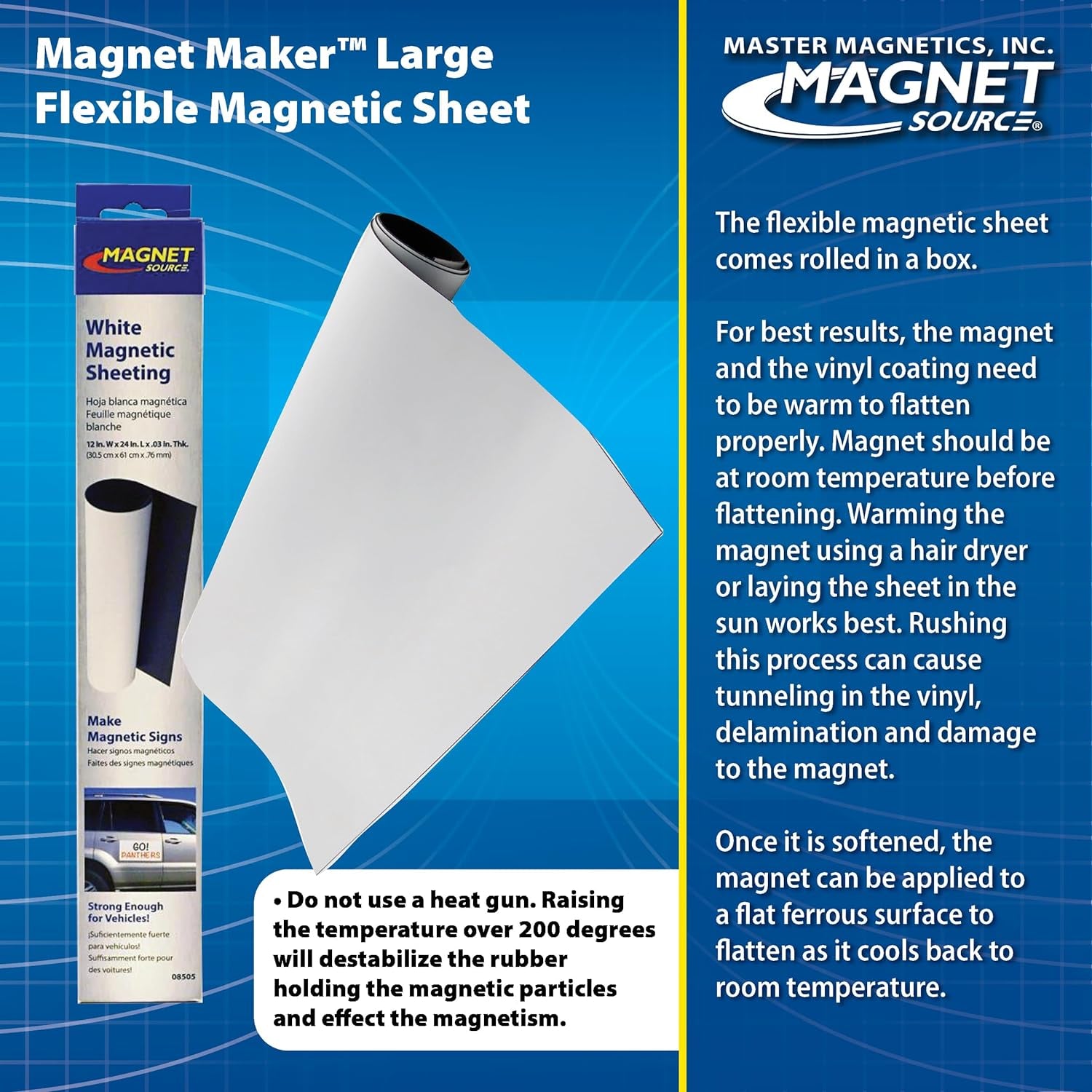 08505 Magnet Maker Flexible Magnetic Sheet - Non Adhesive, 12" Wide, 24.5" Long, White Vinyl Front