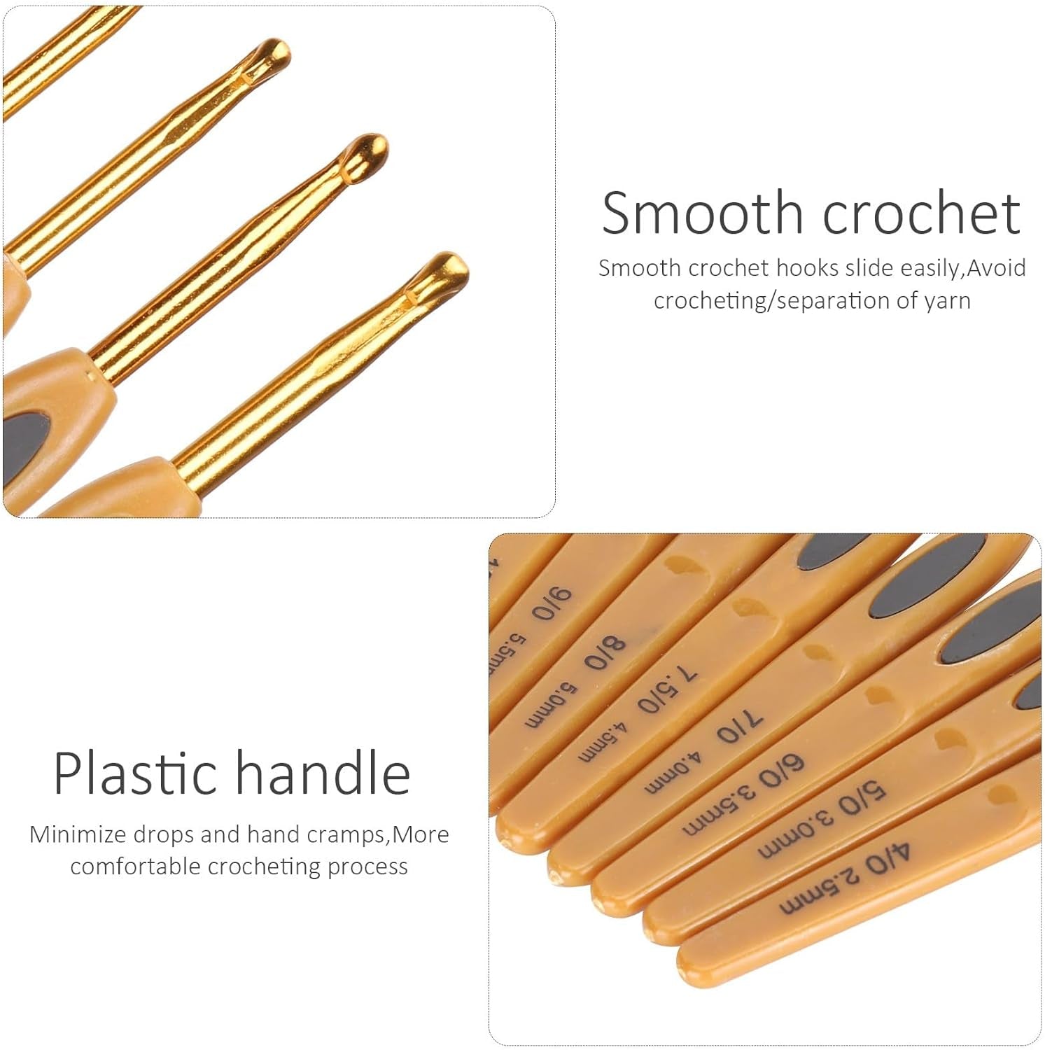 Crochet Hooks Sets 8Pcs Soft Touch Crochet Hooks Aluminum Ergonomic Knitting Needles Set for Crocheting Yarn Craft 2.5-6Mm