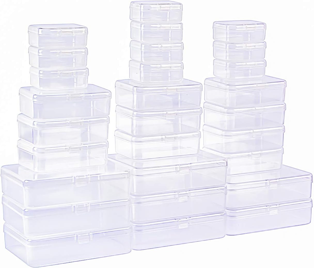 28 Pieces Mixed Sizes Rectangular Empty Mini Plastic Storage Containers with Lids for Small Items and Other Craft Projects (Clear)