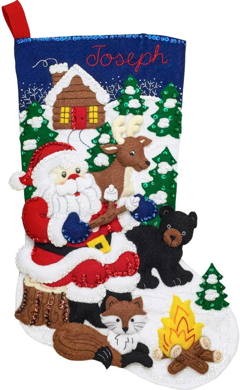 Felt Stocking Applique Kit, 18", Santa Black Bear Cabin