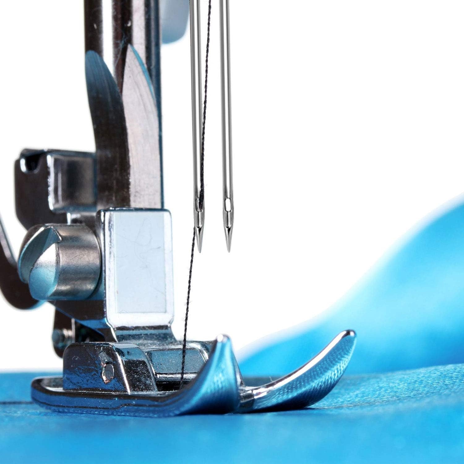 18 Pieces Sewing Machine Twin Needles Double Twin Needles Pins Twin Stretch Needles with Plastic Box, Automatic Needle Threader for Household Sewing Machine, 3 Mixed Sizes 2.0/90, 3.0/90, 4.0/90