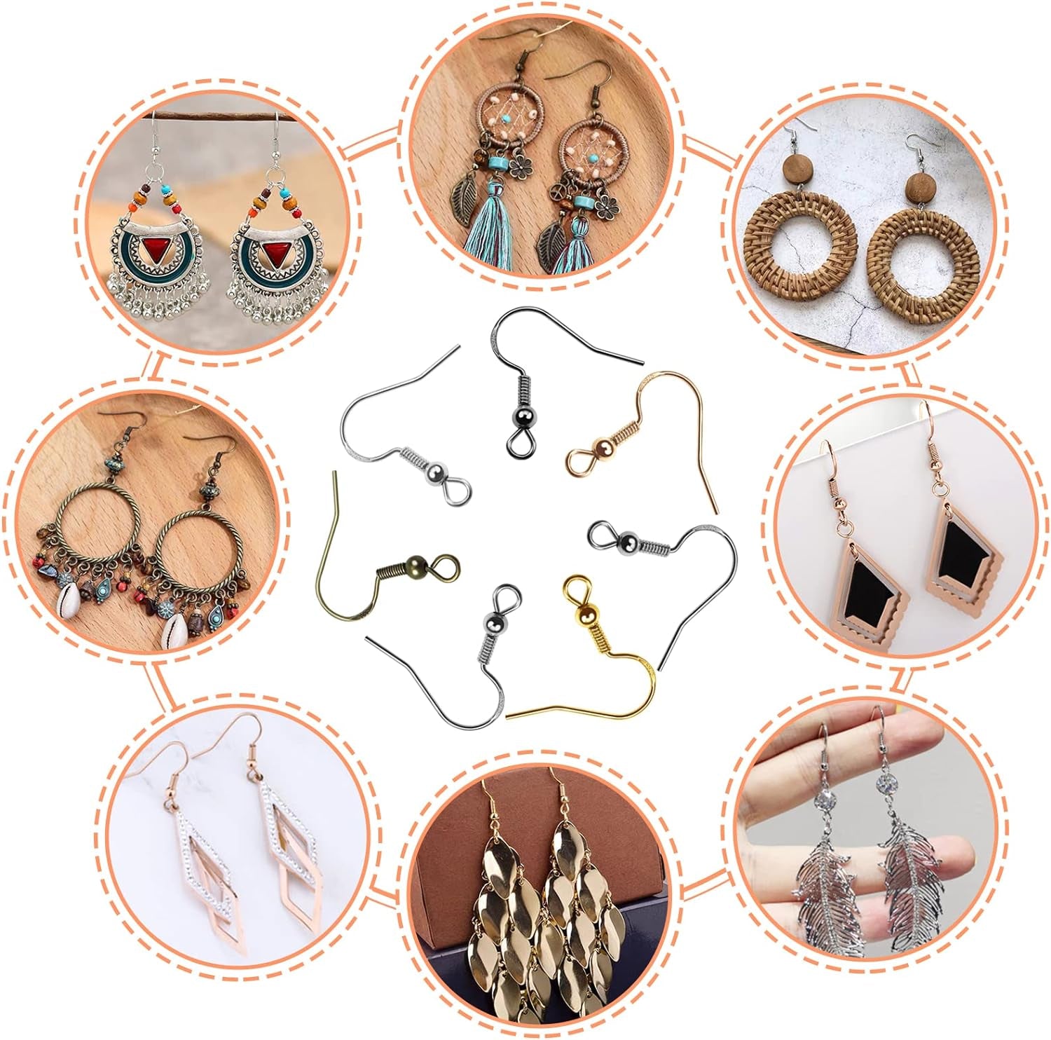 140Pcs Earring Hooks Hypoallergenic 925 Sterling Silver Fish Hooks Ear Wires with Ball and Coil 7 Colors 18Mm Earring Parts with Earring Backs for DIY Jewelry Making