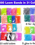 15000+ Loom Rubber Band Refill Kit in 31 Colors, Bracelet Making Kit for Kids Weaving DIY Crafting Gift, with 13500 Loom Bands,500 Clips,15 Charms, 6 Crochet Hooks,2 Y Looms