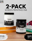 Black & White Fabric Screen Printing Ink 2-Pack - 16 Oz. of Water Based and High Opacity Ink for T-Shirt and Silkscreen Printmaking by