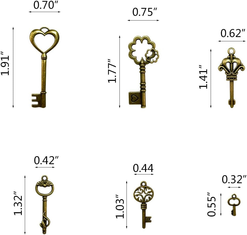40 Pcs Mixed Skeleton Keys in Antique Style Bronze Vintage Key Charms Small Skeleton Keys Charm for Birthday Party Wedding Favors Key Charms Set for Pendant Necklace DIY Jewelry Making Christmas Gift