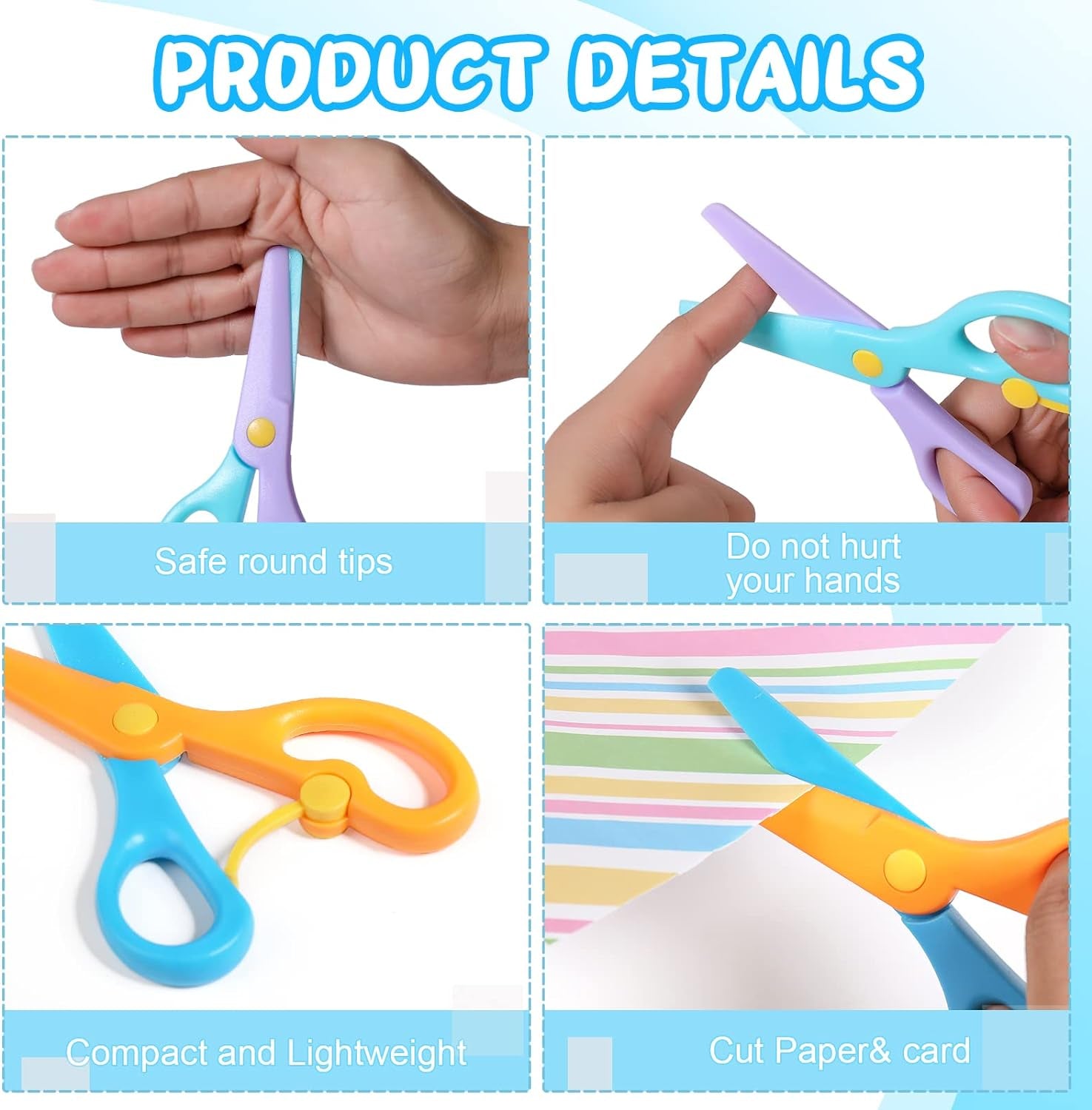 6 Pack Plastic Safety Scissors, Toddlers Training Scissors, Pre-School Training Scissors, Children Safety Learning Scissors
