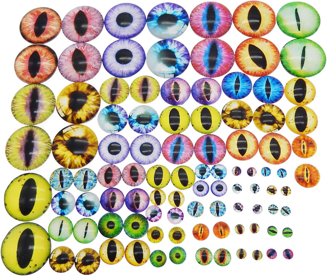 180PCS Assorted Mixed Size Dragon Eye Flatback Covered Glass Cabochons for Doll Making Craft Jewelry DIY 6Mm 8Mm 10Mm 12Mm 15Mm 18Mm 20Mm 25Mm 30Mm