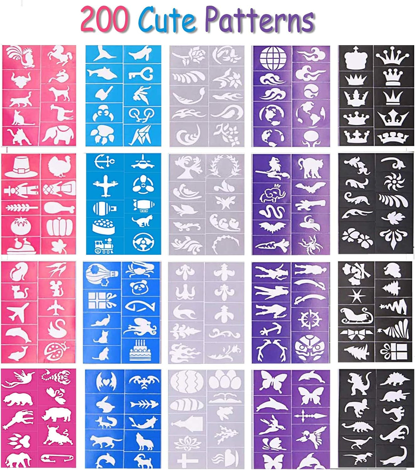 Face Painting Stencils for Kids, 200 Pieces Professional Reusable Body Paint Stencils Temporary Tattoos for Girls Boys Parties Sleepovers Birthday School Carnivals Halloween Christmas