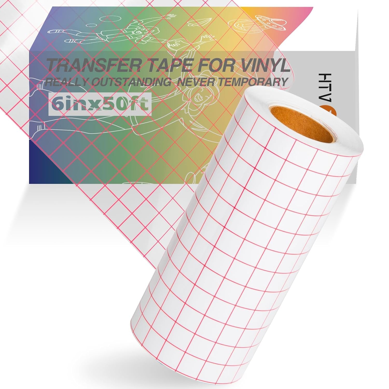 Transfer Tape for Vinyl - 12&quot; X 30 Feet Clear W/Red Alignment Grid Medium Tack Vinyl Transfer Tape Perfect for Cricut Cameo Self Adhesive Vinyl for Signs Stickers Decals Walls Doors &amp; Windows