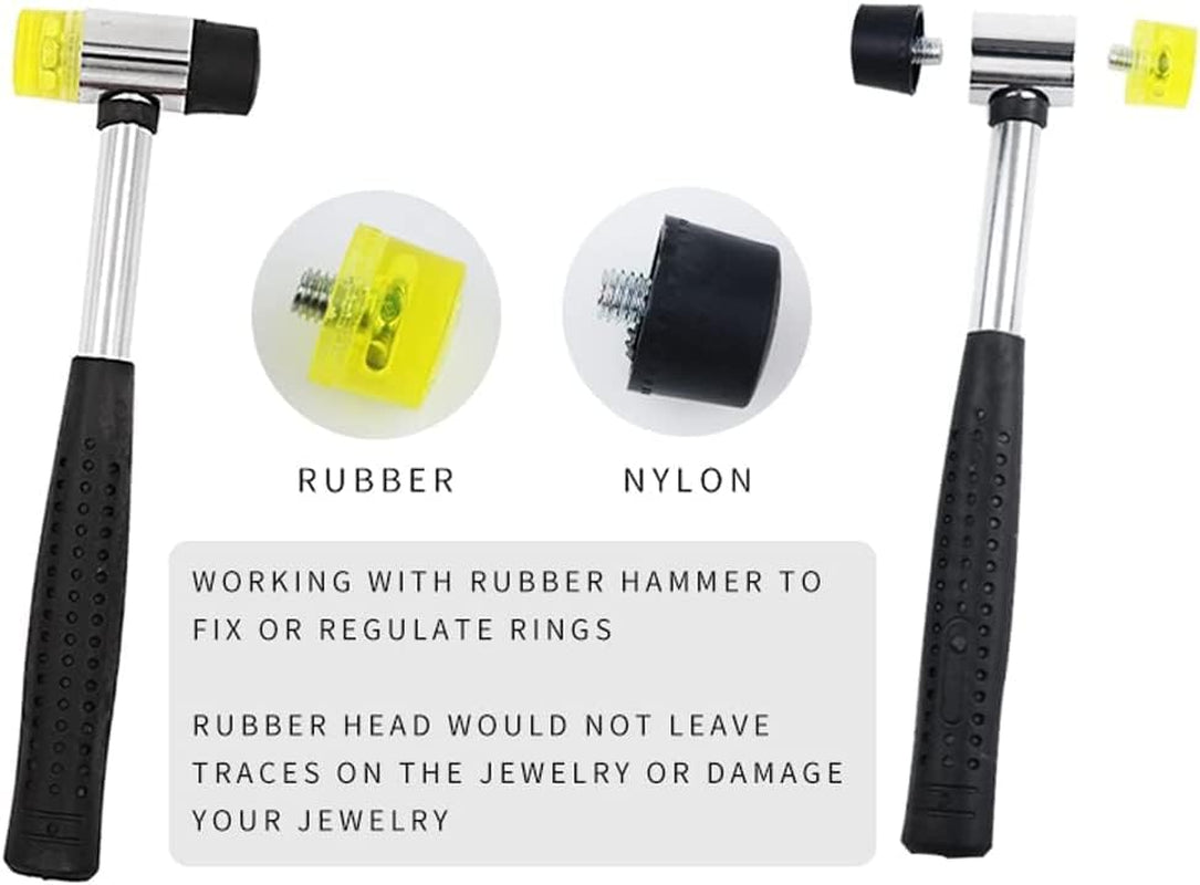 Jewelers Rubber Hammer Mallet with Wood Ring Mandrel Sizer Sizing Adjuster Ring Shaper Repair Tools Jewelry Making Kit