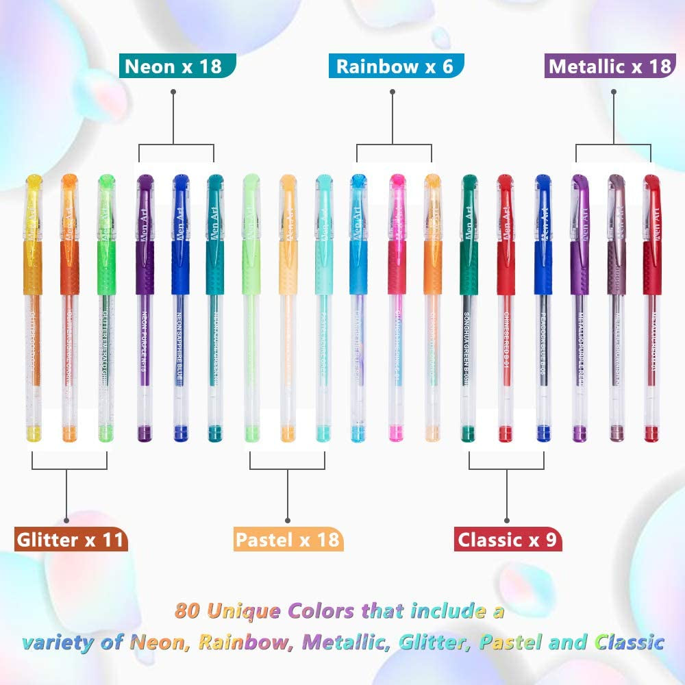 Gel Pens for Adult Coloring Books, 160 Pack Artist Colored Gel Pen with 40% More Ink, Black Case. Perfect for Kids Drawing Doodle Crafts Journaling Planner