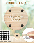 30 Pieces Unfinished Wood Coasters, 4 Inch round Blank Wooden Coasters for Crafts with Non-Slip Silicon Dots for DIY Stained Painting Wood Engraving Home Decoration