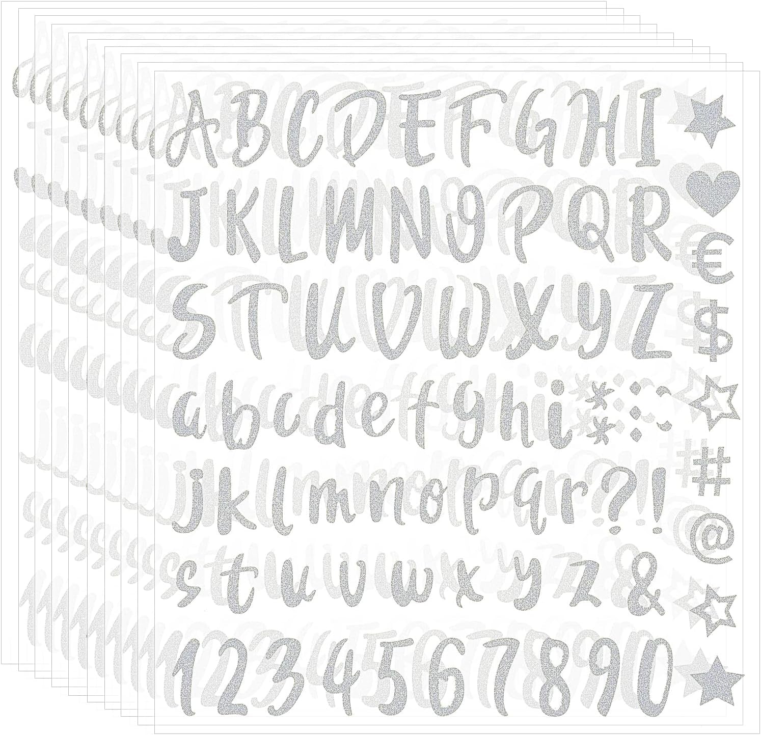 Glitter Alphabet Letter Stickers, 10 Sheets Self Adhesive Letter Number Stickers Waterproof Stickers for Grad Cap Decoration, DIY Crafts Art Making, Classroom Decor, Home(Silver)