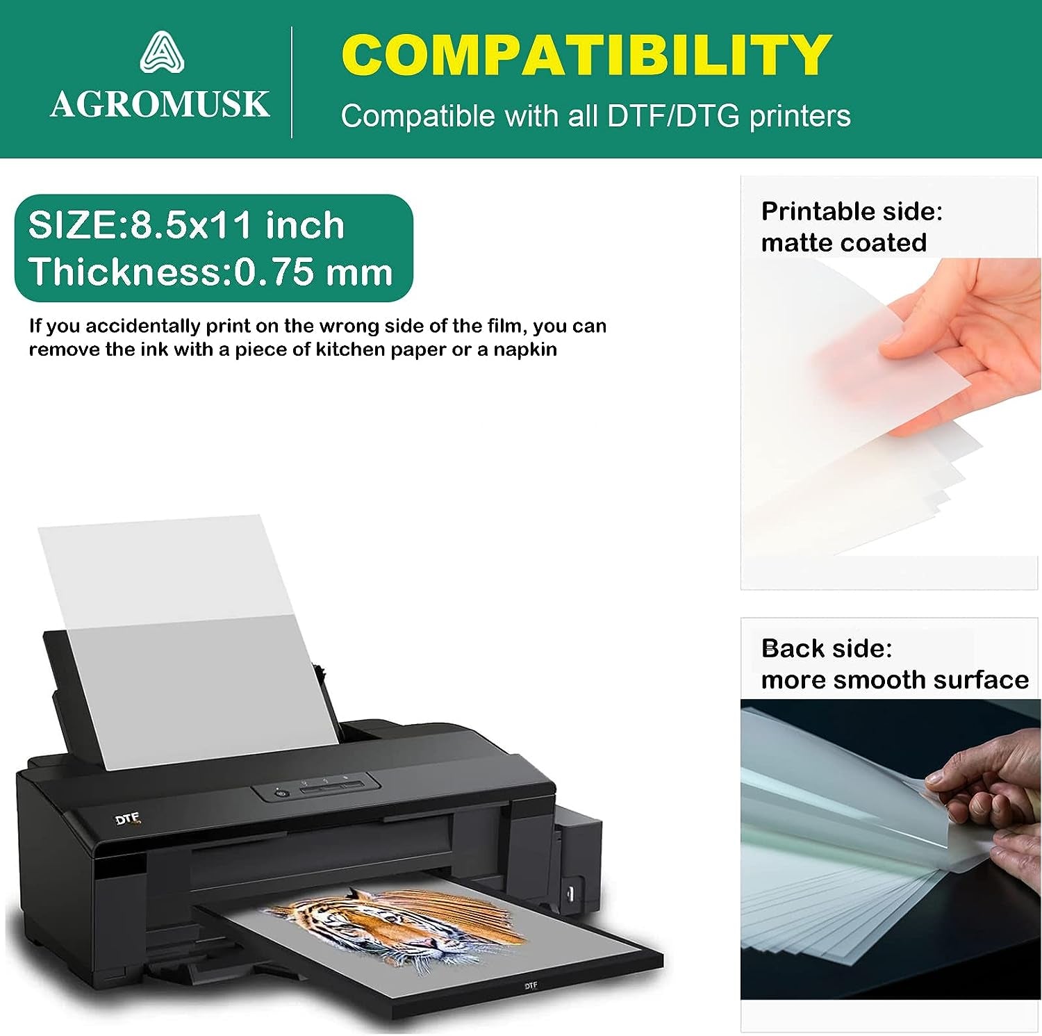 DTF Transfer Film(8.3" X 11.7")20 Sheets PET Direct to Film Heat Transfer Paper for All DTF&DTG Printer,Matte DTF Film for Sublimation Black White Light Dark Fabric T-Shirt