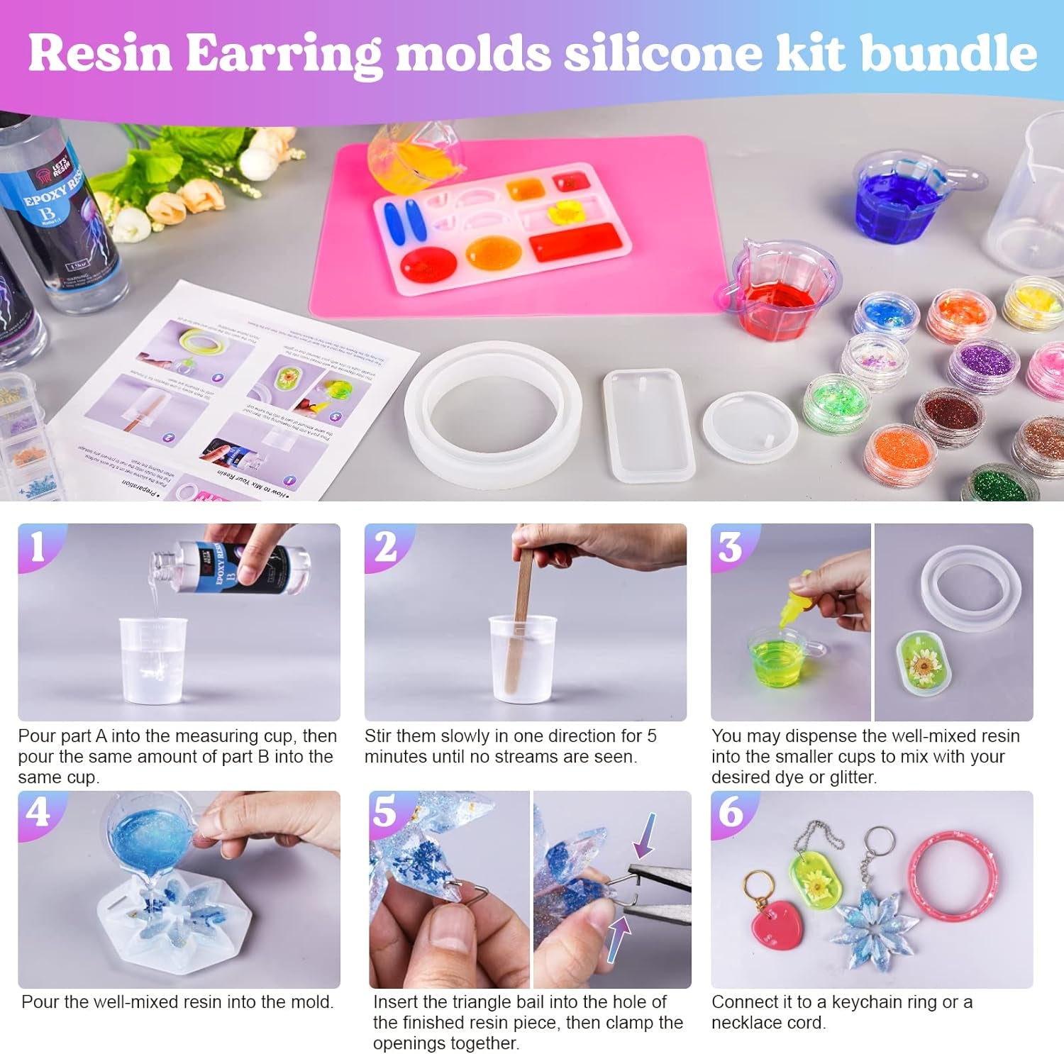Crystal Epoxy Resin Jewelry Making Kit,Epoxy Starter Kit Casting Resin Molds Kit for Beginner Include 12 Pcs Silicone Molds,9.8Oz Resin,Resin Tools and Resin Supplies