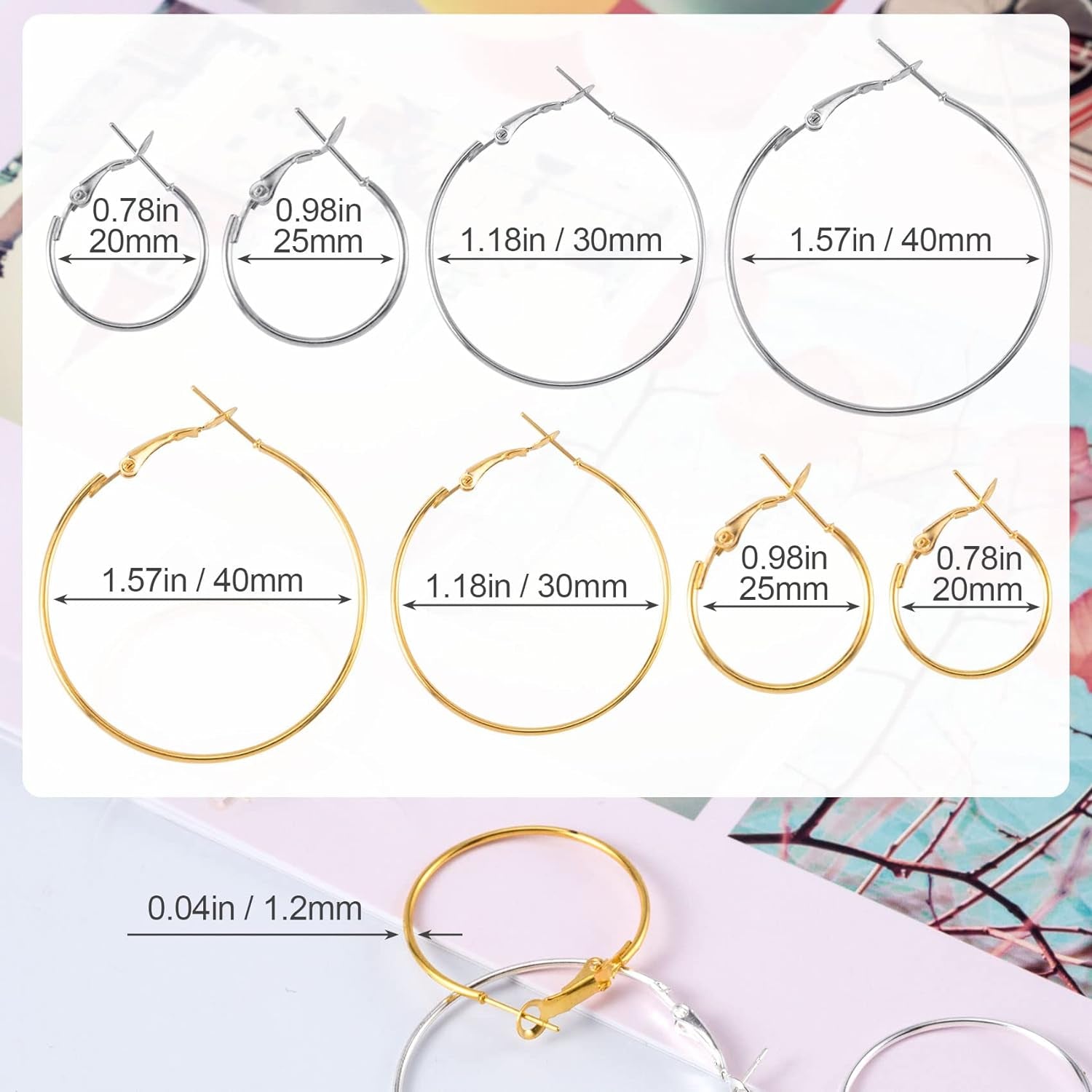 96Pcs Hoop Earrings Finding, Hypoallergenic Alloy round Earring Hoops for Jewelry Making, Open Beading DIY Earrings Craft Art Accessories