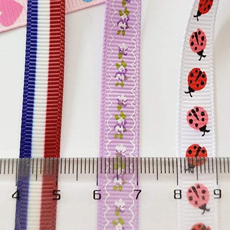 20Yards Sweet Heart Flower Dot Ladybug Cake Bird Anchor Butterfly Grosgrain Ribbon Assorted Color (3/8" (10Mm) Grosgrain Ribbons)