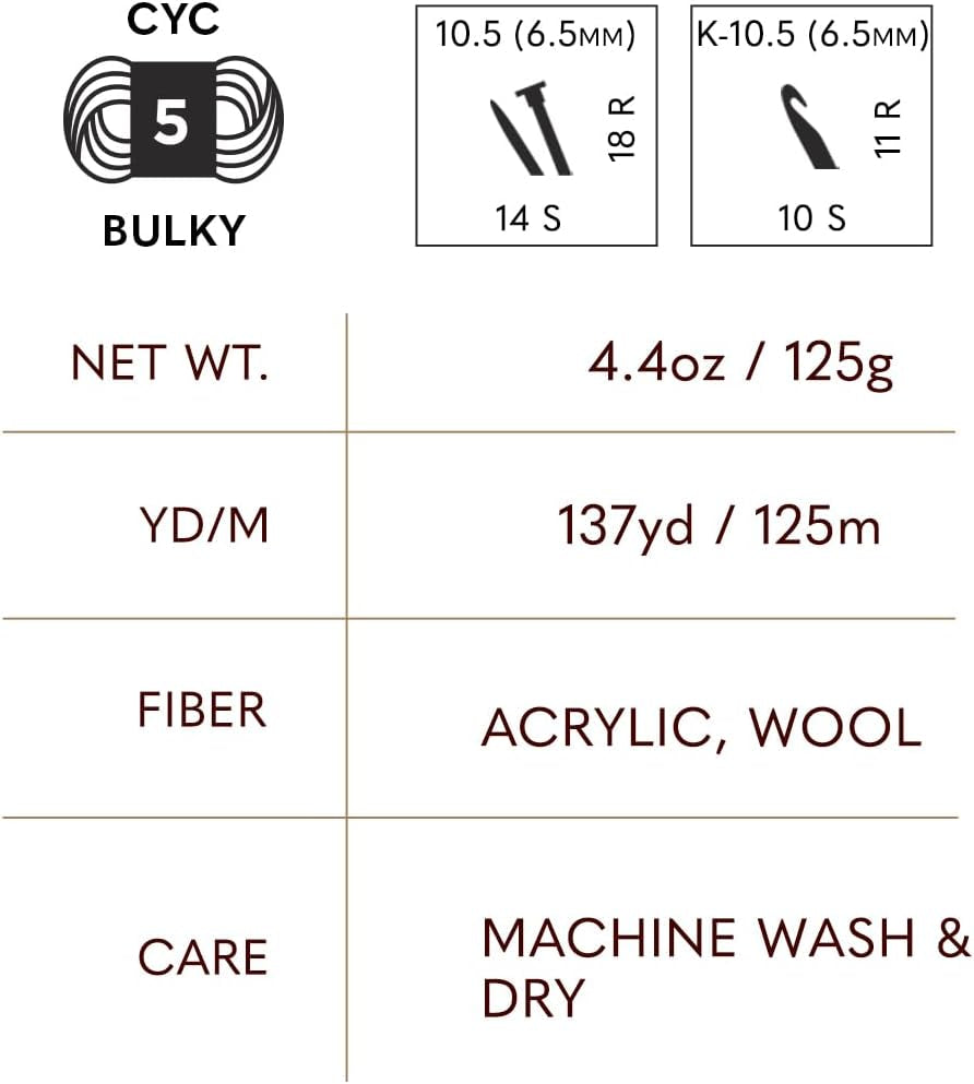 Lion Brand Hue + Me Yarn for Knitting, Crocheting, and Crafting, Bulky and Thick, Soft Acrylic and Wool Yarn, Salt, (1-Pack)