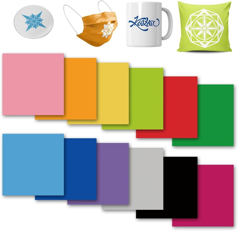 Solid Color Transfer Sheets, 8 Pcs 12"X 12" Plain Colors Pre-Printed Sublimation Paper for Heat Press Mug, DIY T- Shirts, Coasters Blanks