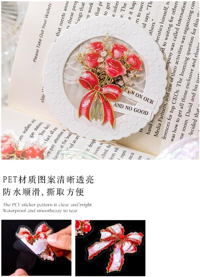 120Pcs Scrapbook Stickers Flower Bouquet Bow Scrapbooking Junk Journal Crafts Embelishment Decoration Diary Stickers (Menghuanzhiwu)