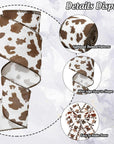 Highland Cow Wired Edge Ribbon Cow Print Craft Ribbon White Brown Fabric Ribbon for Wreath Bow Making DIY Crafts Wrapping Party Decor Supplies, 2 Rolls, 20 Yard