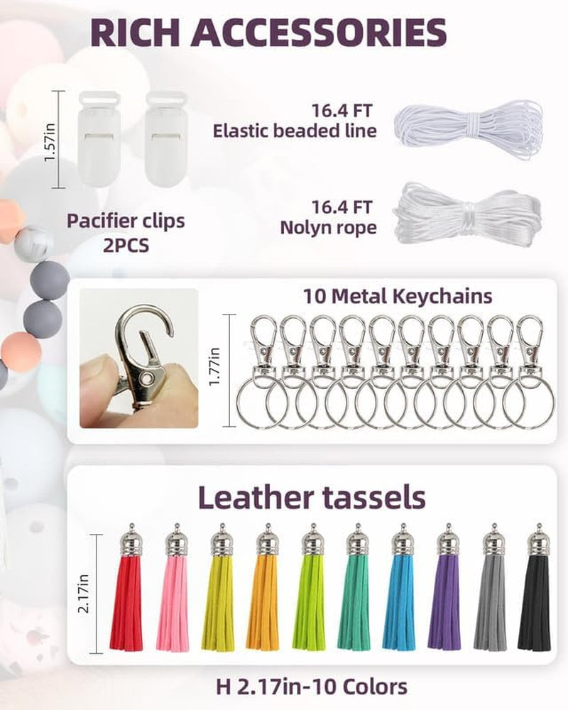 248Pcs Silicone Beads for Keychain Making Kit, 15Mm Silicone Beads Bulk, Multiple Styles & Colorful Rubber Beads for Keychains Making DIY Necklace Bracelet Jewelry Crafts