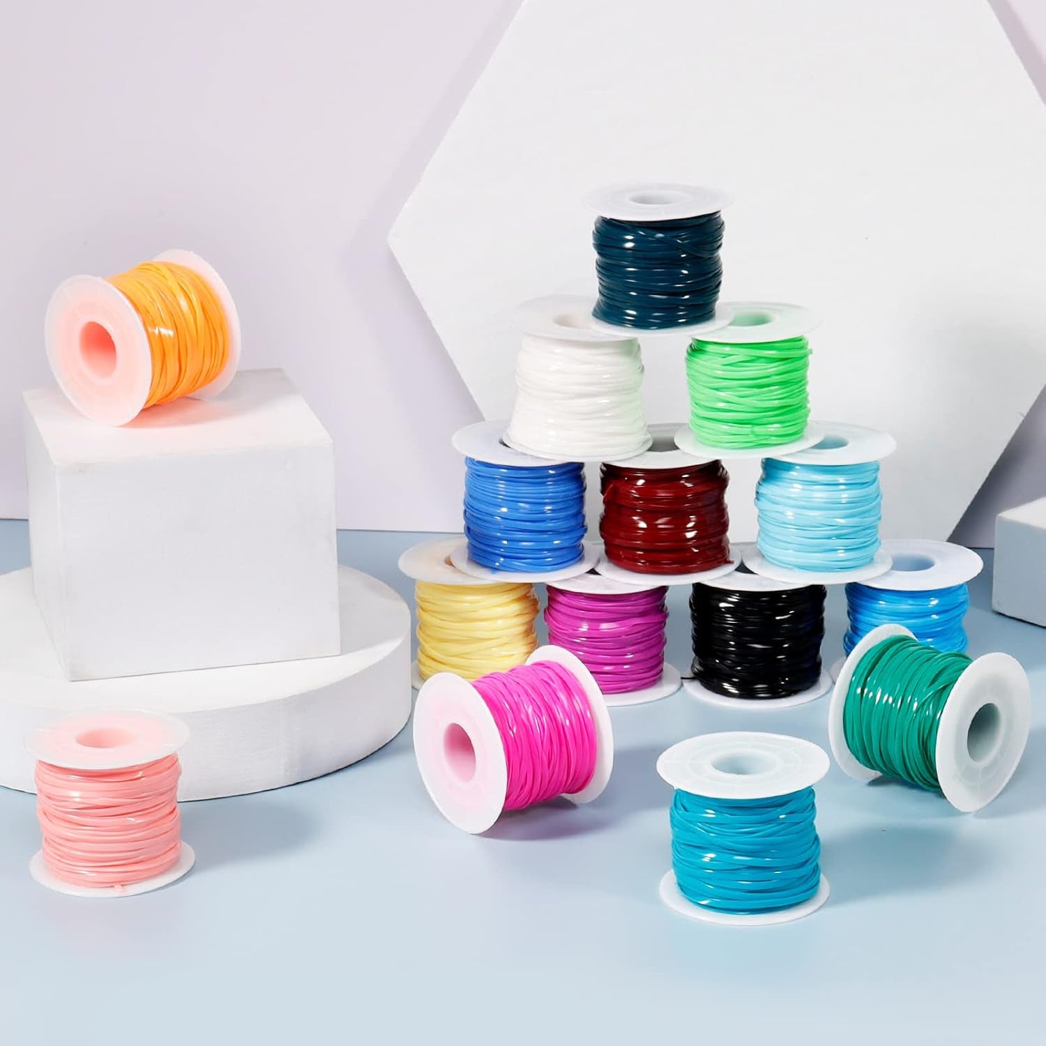 Plastic Lanyard String Kit,24 Rolls Gimp Bracelet Making Kit String Plastic Lacing Cords with 24 Pcs Jewelry Lobster Clasp 24 Pcs Key Chain Ring Lanyard Clips 24 Pcs Snap Lanyard Hooks