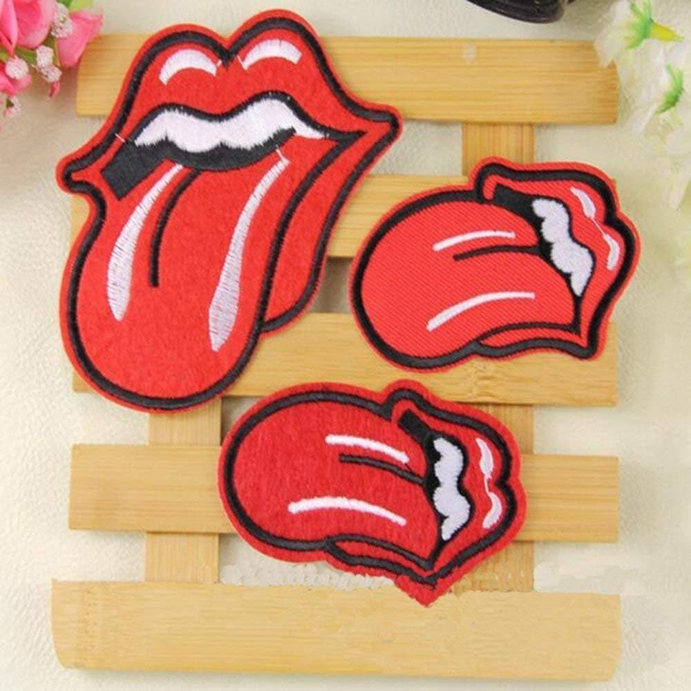 3 PCS Red Lips Tongue Patches Iron on Patches Embroidered Motif Applique Glitter Sequin Decoration Patches DIY Sew on Patch for Jeans Clothing Tattoo Biker Punk Embroidered Applique Sequins Badge