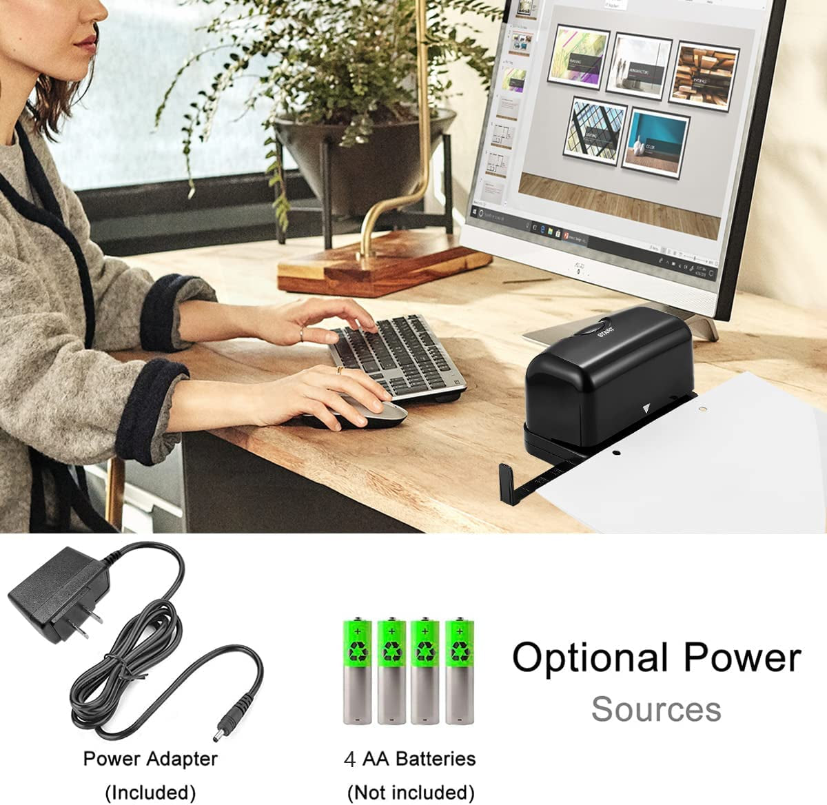 Electric 2 Hole Punch, Black Hole Punch,Punches up to of 12-15 Sheets Paper, AC or Battery