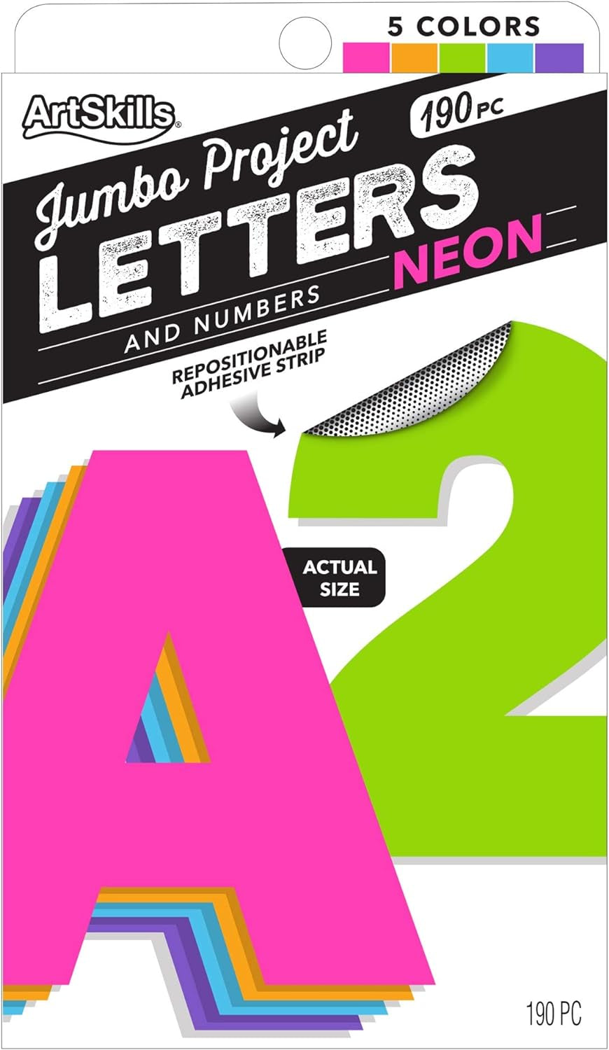 Jumbo 4" Paper Poster Letters and Numbers for Projects and Crafts, Neon Colors, 190 Pieces, Study Room