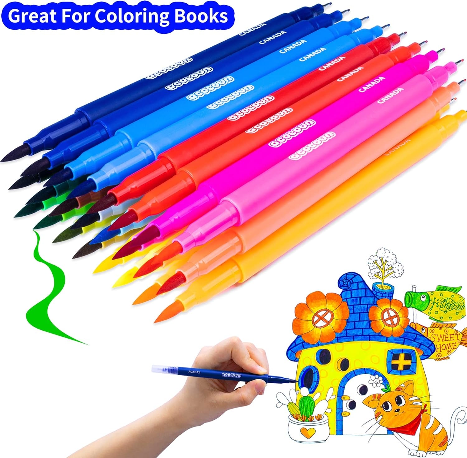 24 Colors Watercolor Paint Markers, Dual Tip Coloring Paint Markers Set Brush Pen and Fine Tip for Kid and Adult Coloring, Painting, Sketching and Drawing, School Supplies and Art Supplies