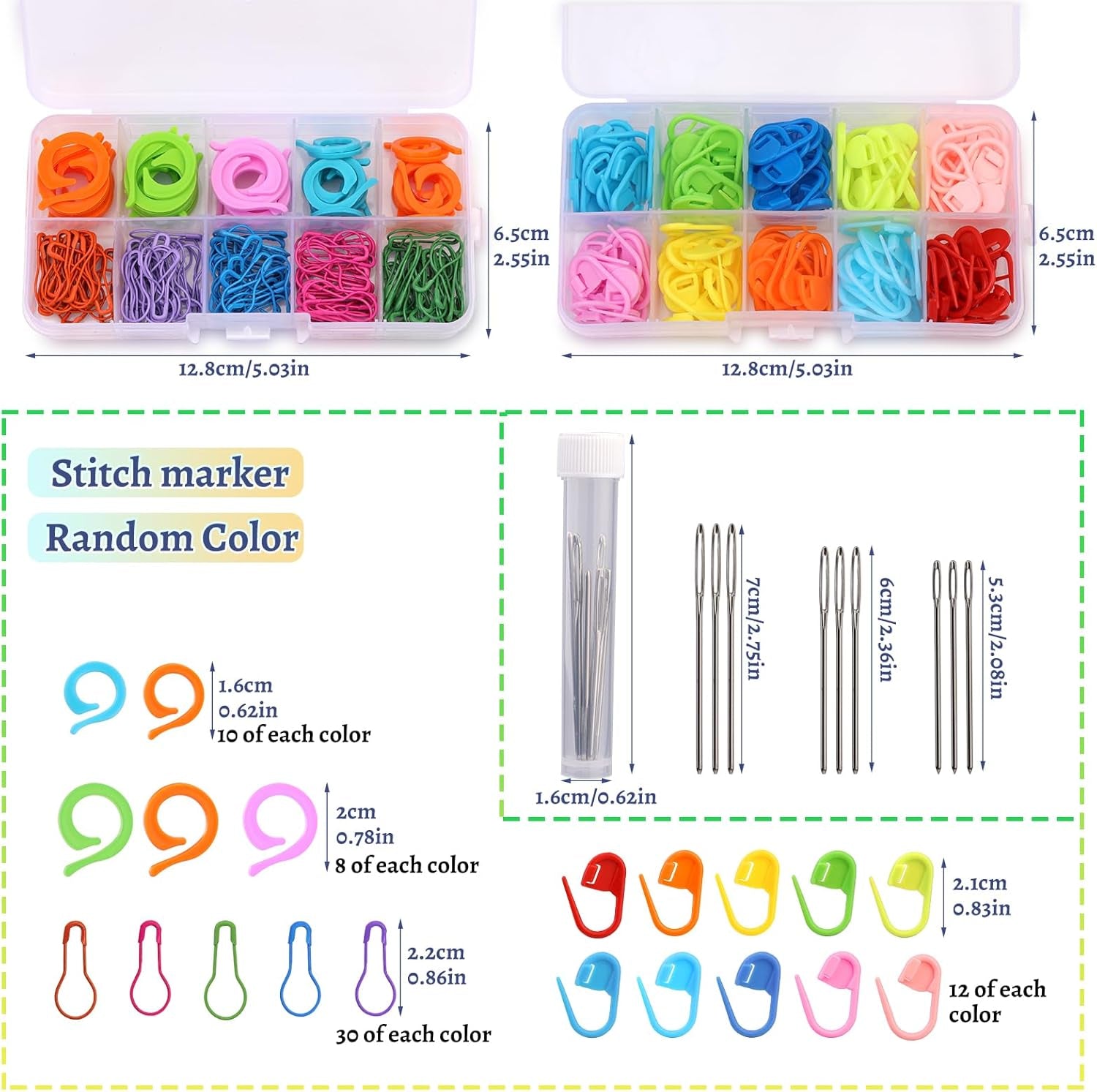 Crochet Stitch Markers, Colored Stitch Markers with Big Eye Blunt Needles, 326 Pcs Stitch Markers for Knitting with Storage Box, Safety Bulb Pins and Knitting Stitch Rings for Crochet DIY Craft Making